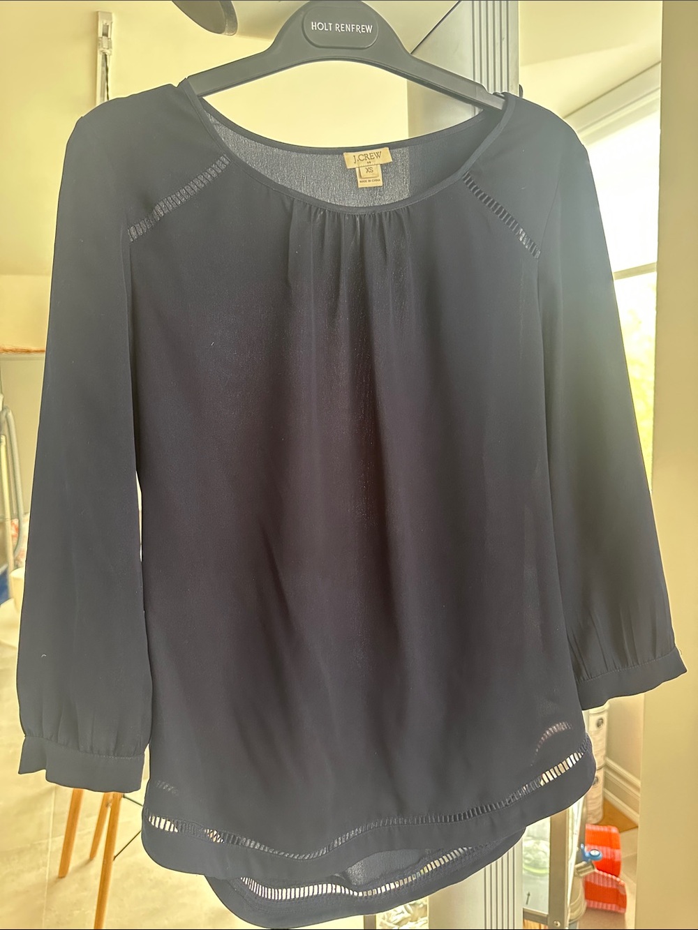 J. Crew Navy Long-Sleeve Peasant-Style Blouse